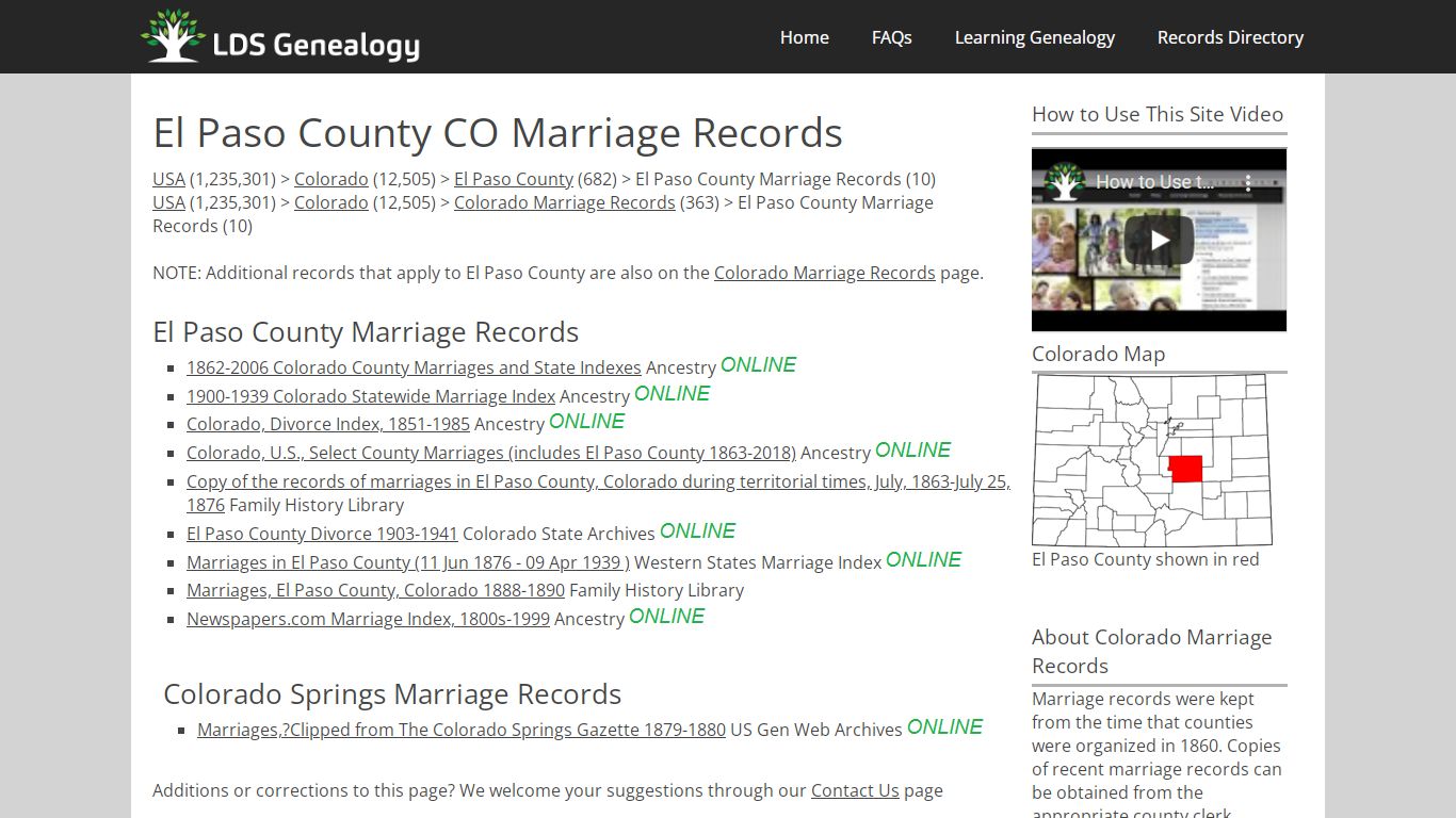 El Paso County CO Marriage Records - LDS Genealogy