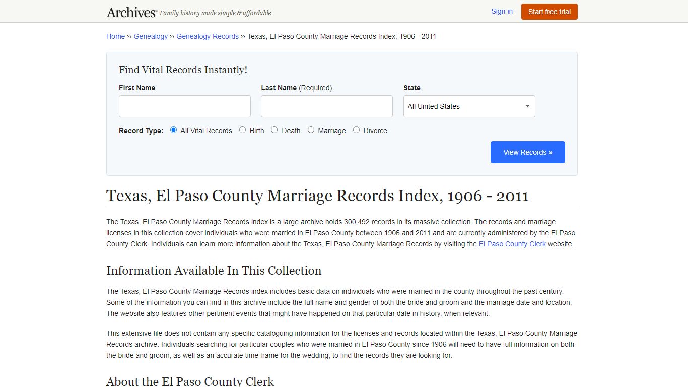 Texas, El Paso County Marriage Records | Search ...